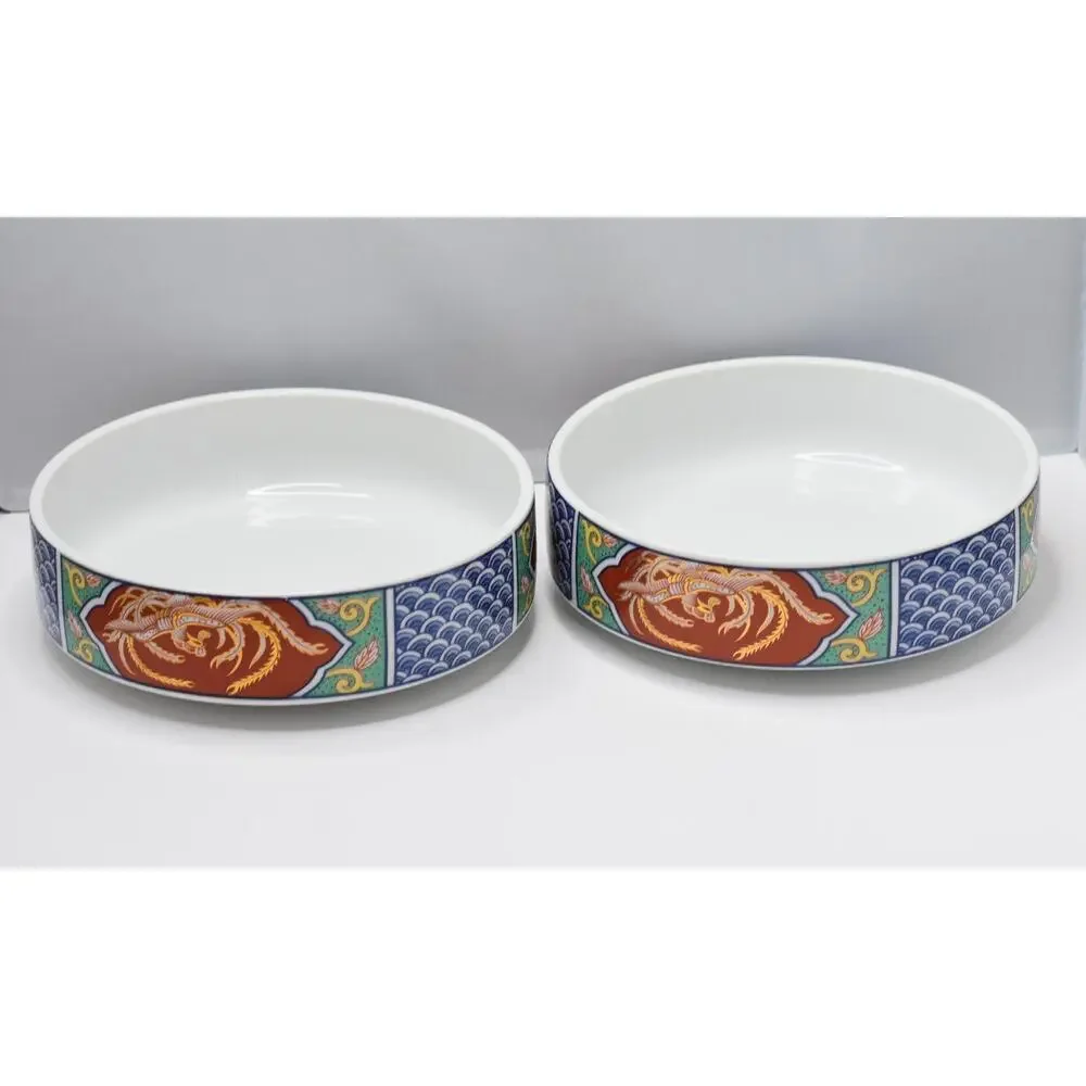 Imari Porcelain Japanese Dragon Stacking Bowls - 2pc Set